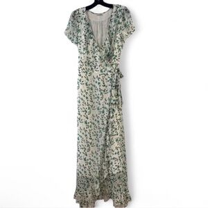 Elegant Green Floral Wrap Dress